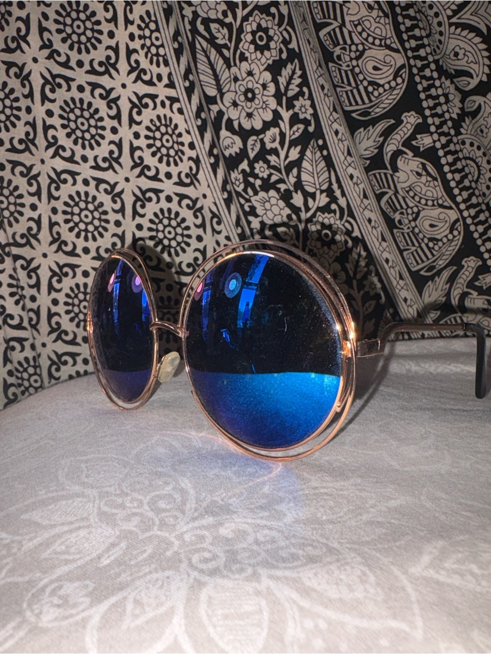 Round Blue Mirrored Women's Sunglasses